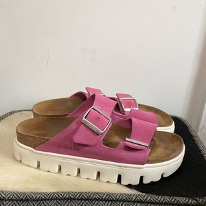 Birkenstock Arizona Platform Suede Leather Fuchsia Tulip size 39